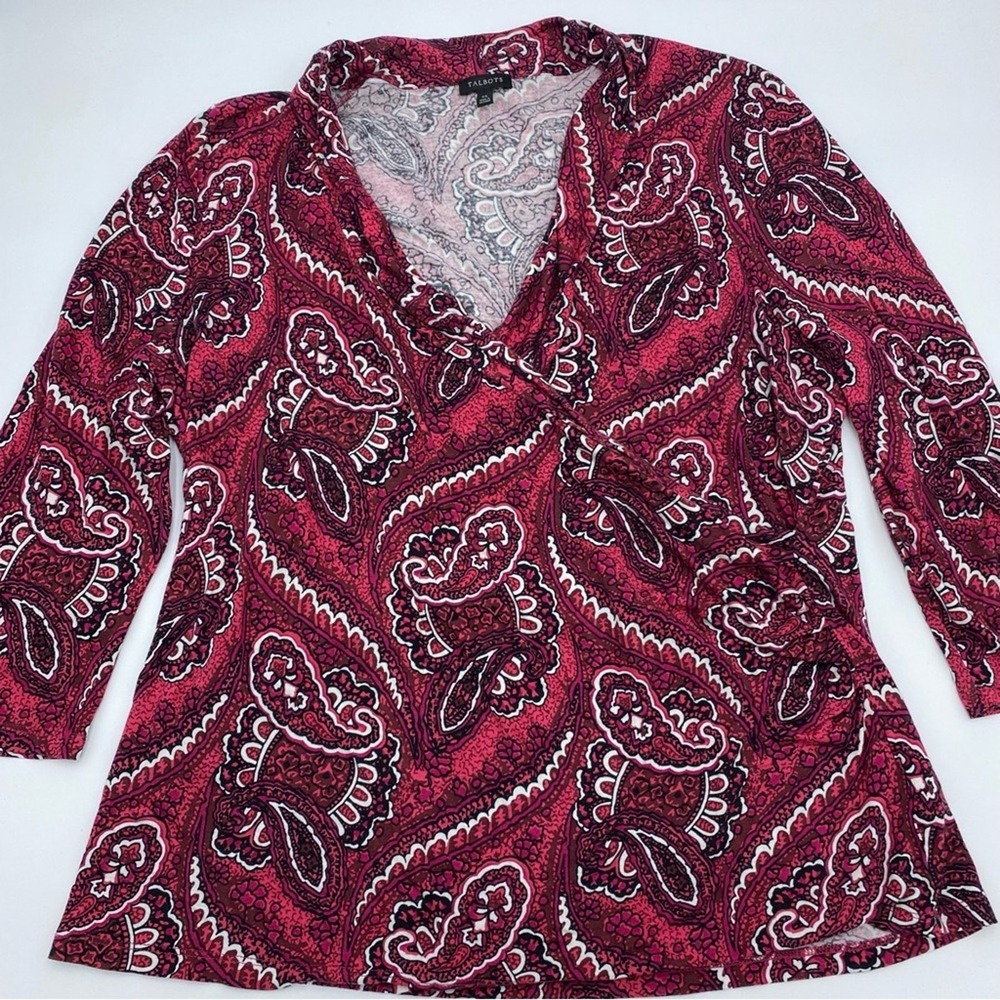 Talbots Faux Wrap Top Rayon and Lyocell‎ Blend Paisley Red & Black XL